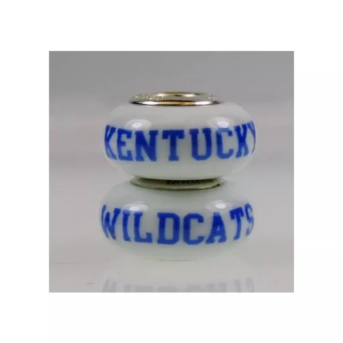 Fenton Milk Glass Collegiate Bead - Kentucky Wildcats - Sterling Silver Lined