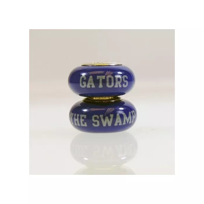 Fenton Blue Glass Collegiate Bead - Florida Gators - Sterling Silver Lined