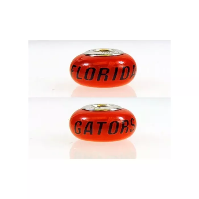 Fenton Orange Glass Collegiate Bead - Florida Gators - Sterling Silver Lined