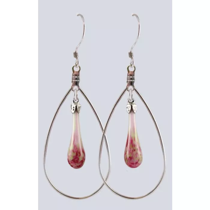 Fenton Art Glass - Hoop Style Teardrop Earrings - Sweet Pea