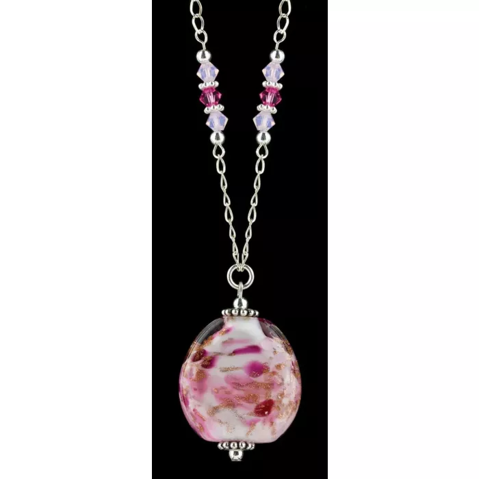 Fenton Art Glass - Sterling Silver Chain Necklace With La Rosa Pendant