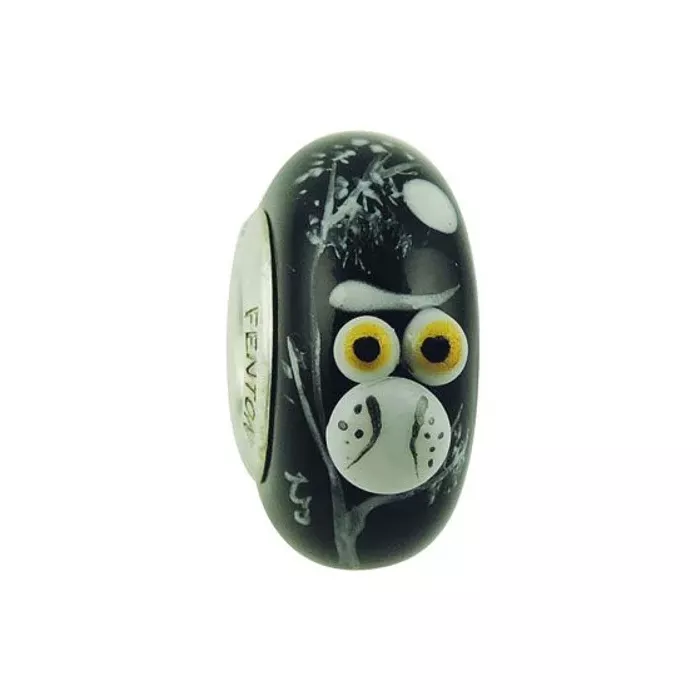 Fenton Art Glass Artisan Crafted Bead - Twitter Light Owl - Sterling Silver Core