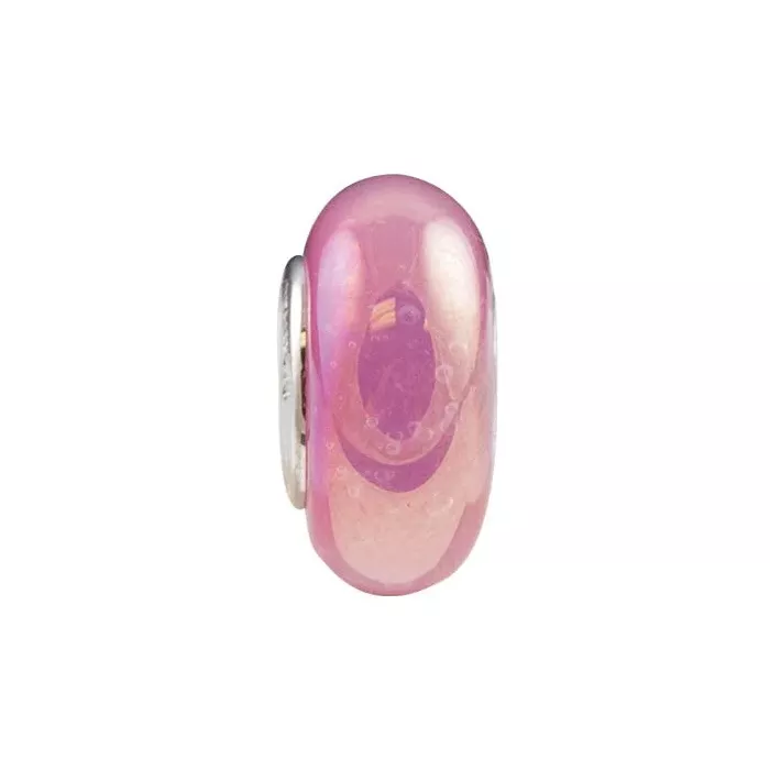 Fenton Art Glass Artisan Crafted Bead - Pink Carnival - Sterling Silver Lined