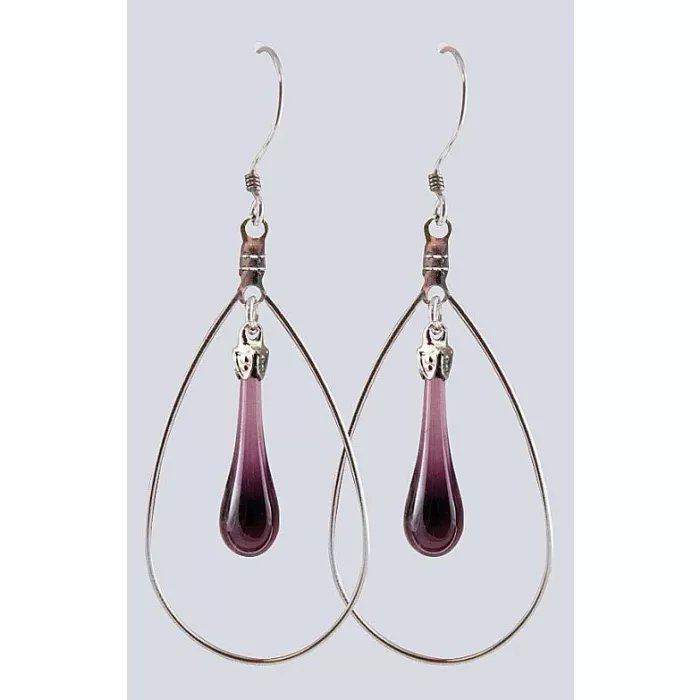Fenton Art Glass - Hoop Style Teardrop Earrings - Amethyst