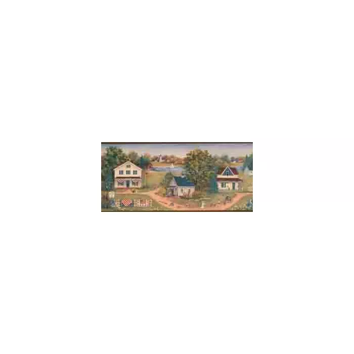 Burgundy Patriotic Town Wallpaper Border