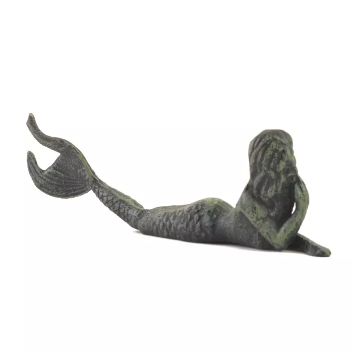 Cast Iron Laying Mermaid Figure - Verdigris - 9.75" Long