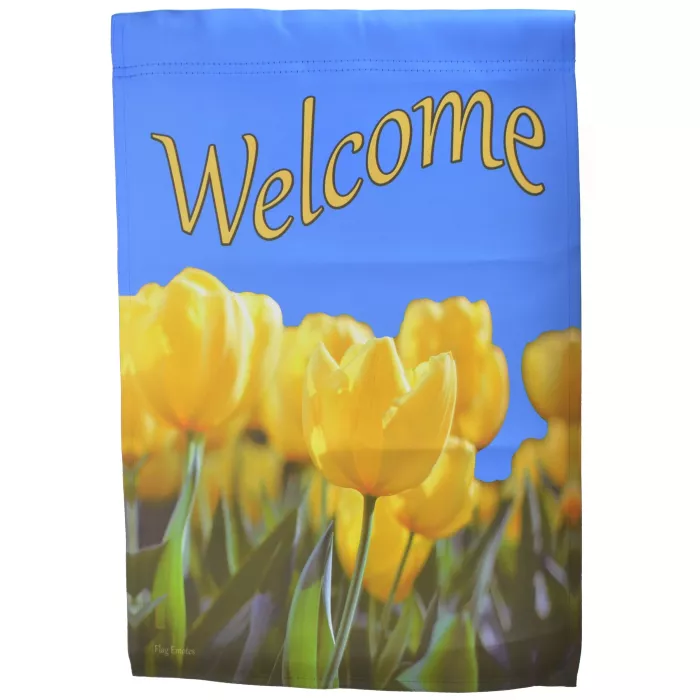 Flag Emotes - Double Sided Garden Flag - Yellow Tulips Welcome