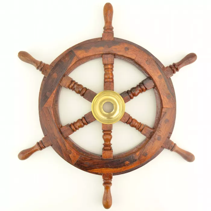 Decorative Wall Hanging - Wooden Ship Wheel - 15 5/8" Wide