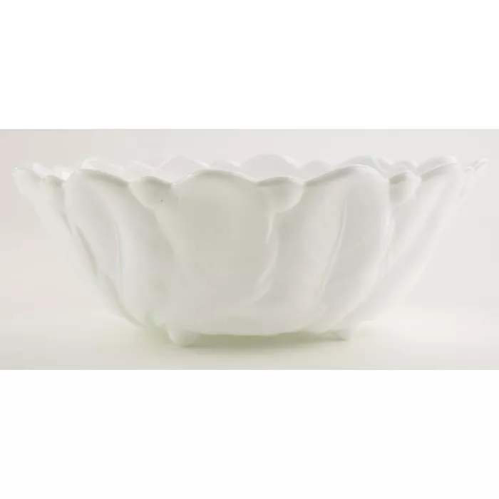 Indiana Glass - Wild Rose Milk Glass Pattern - Round Footed Bowl - 9" Round