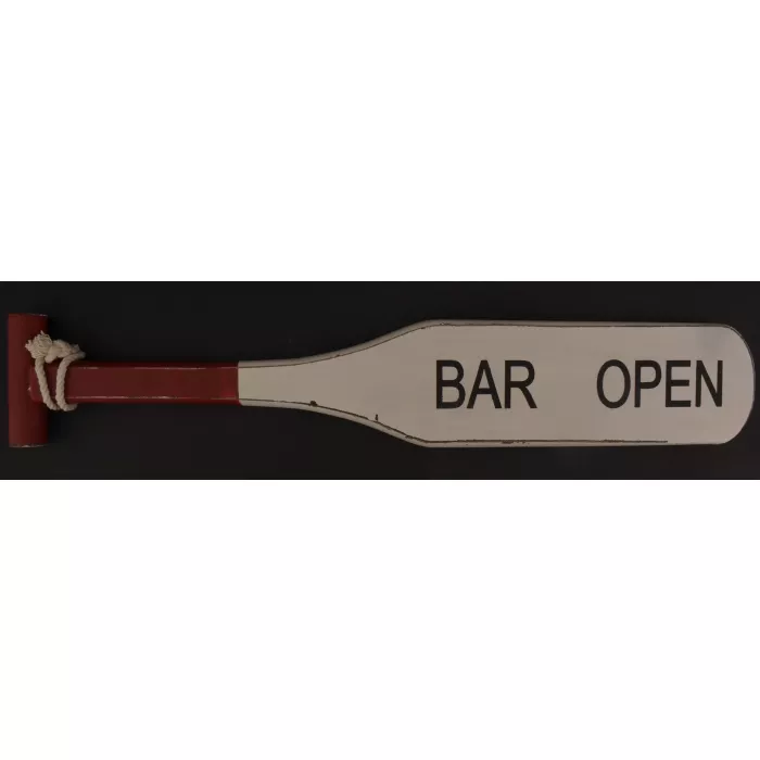 Wooden Boat Oar Hanging Wall Sign - Bar Open - 23.375" Long