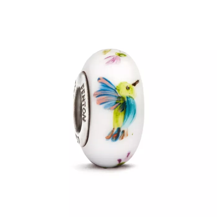 Fenton Art Glass Hand Crafted Bead Charm - Kaleidoscope Hummingbird