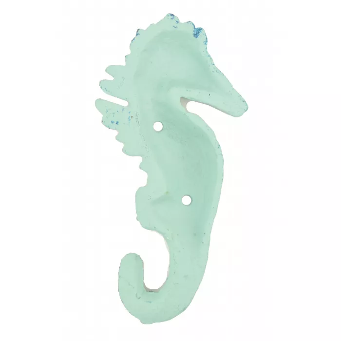 Cast Iron Wall Hook - Blue Seahorse Design - 5.5" Tall