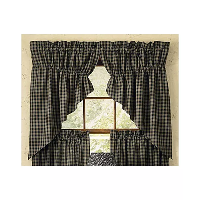 Park Designs Sturbridge Black Lined Gathered Curtain Swag 72in x 63in