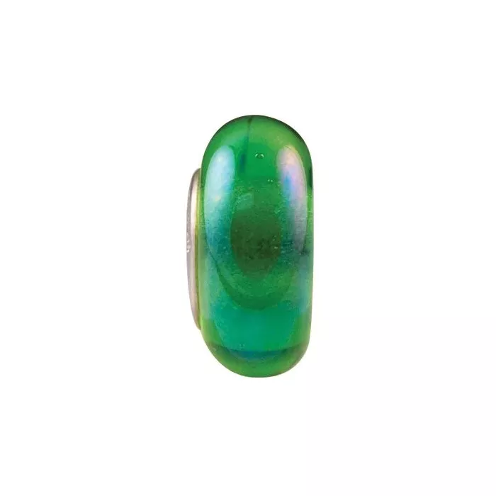 Fenton Art Glass Artisan Crafted Bead - Green Carnival - Sterling Silver Core