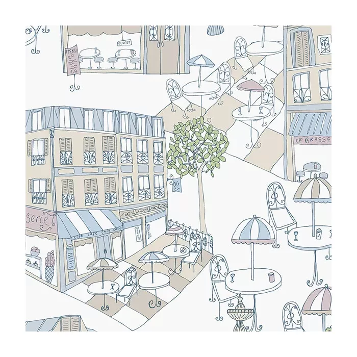 Café Wallpaper Blue, Beige, Pink Norwall Wallcovering KE29941