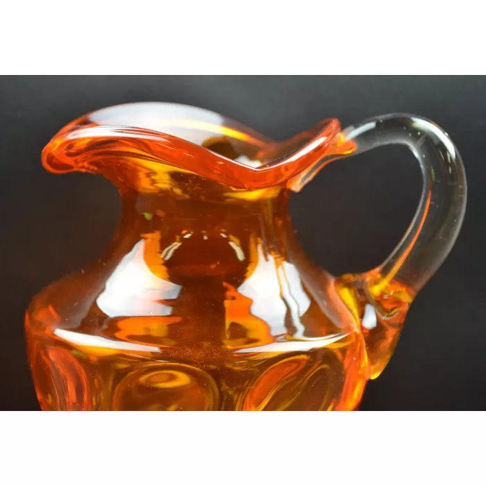 Glass Pitcher -Orange Bubble Design - 6" Tall
