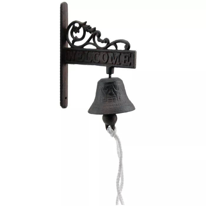 Cast Iron Dinner Bell - Flower Vine Welcome - Distressed Brown