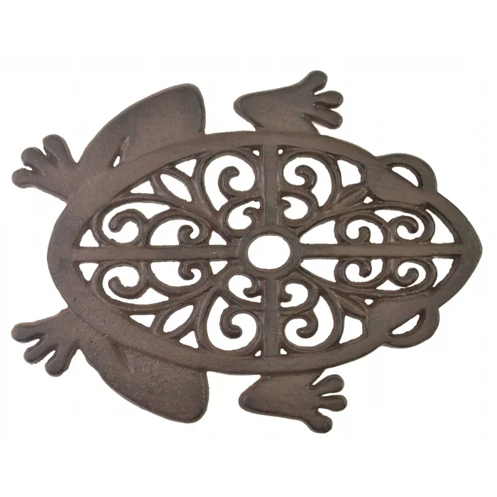 Decorative Cutout Frog Stepping Stone - Rust Brown Cast Iron - 13.25" Long