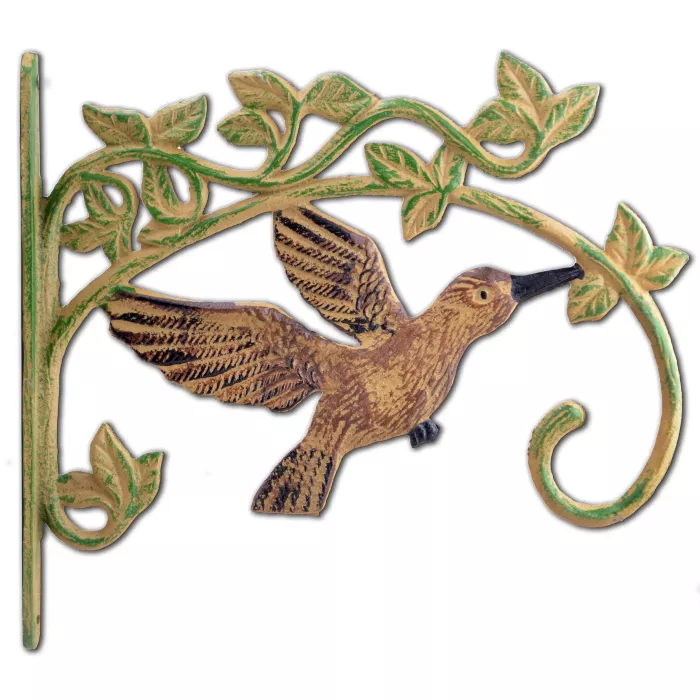 Cast Iron Plant Hanger Hook - Antiqued Brown Flying Hummingbird - 11.25" Deep