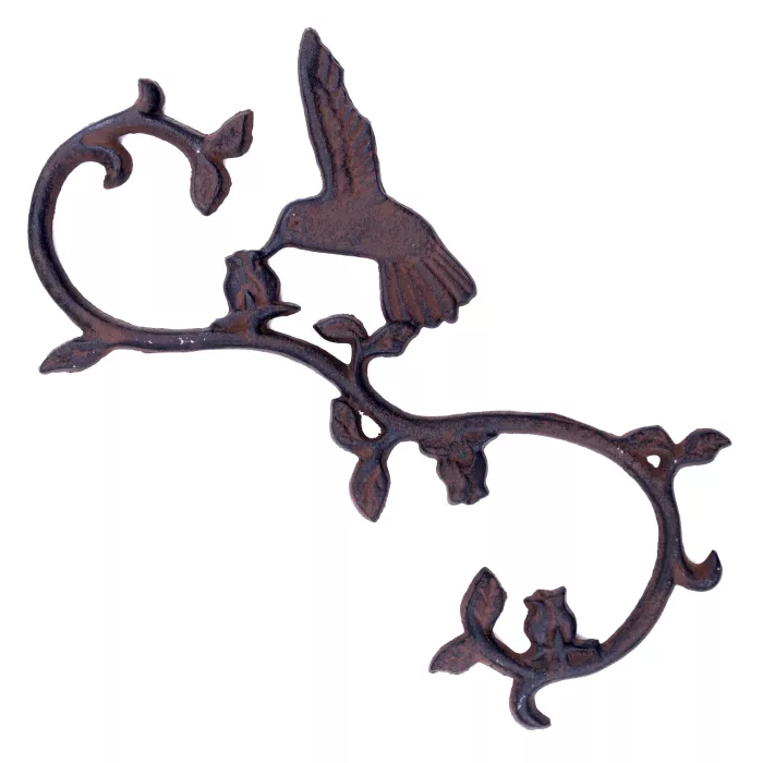 Cast Iron S Style Plant Hook - Drinking Hummingbird - 11.25" Long