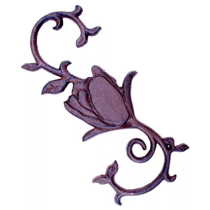Cast Iron S Style Plant Hook - Rose Flower Bloom - 11.25" Long