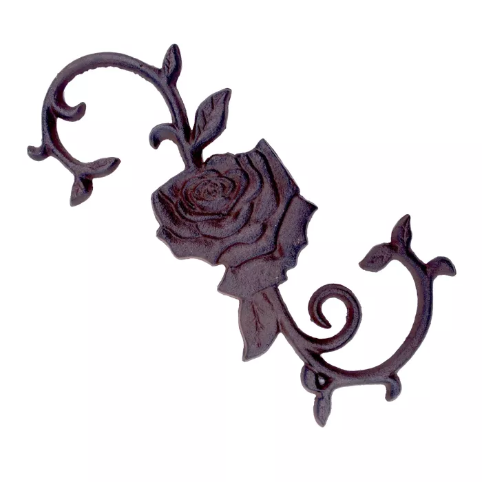 Cast Iron S Style Plant Hook - Rose Flower - 11.25" Long