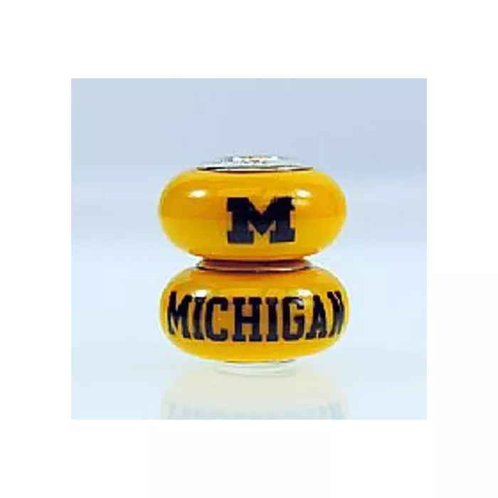 Fenton Yellow Glass Collegiate Bead - Michigan Wolverines - Sterling Silver Line