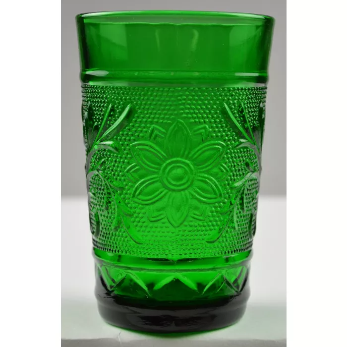 Anchor Hocking - Sandwich Forest Green Pattern - 5 Oz. Flat Juice - 3.625" Tall