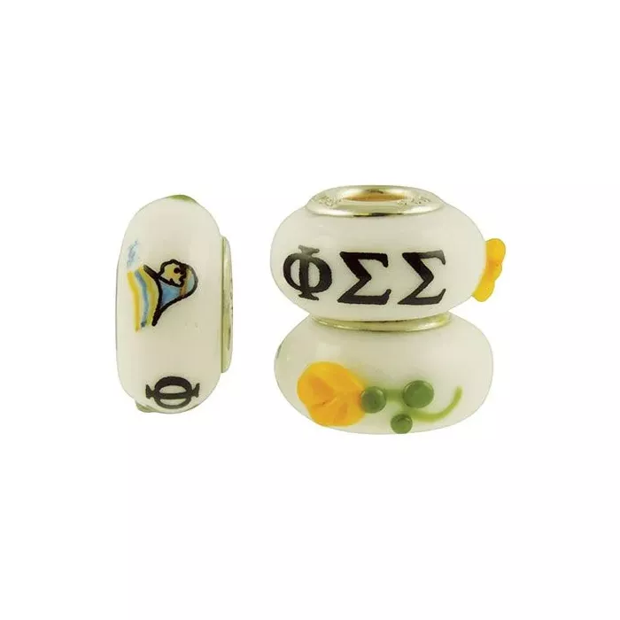 Fenton Art Glass Artisan Crafted Bead - Phi Sigma Sigma - Sterling Silver Lined
