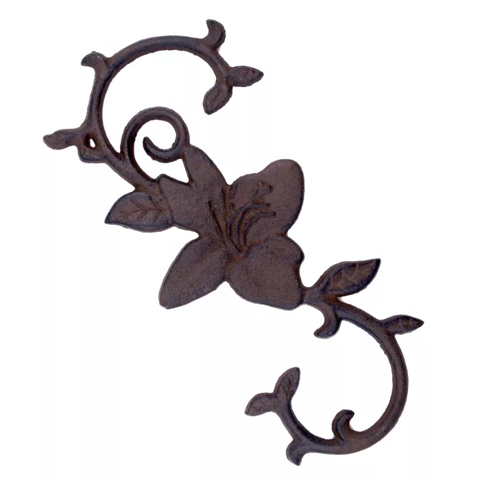 Cast Iron S Style Plant Hook - Blooming Flower - 11.5" Long