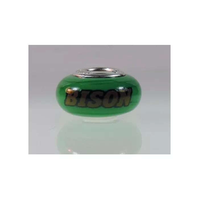 Fenton Green Glass Collegiate Bead - North Dakota State - Sterling Silver Lined