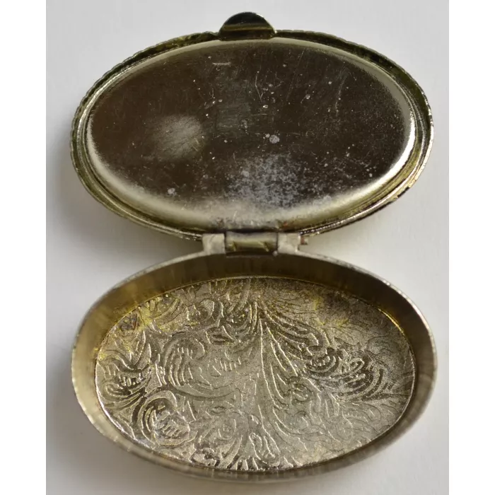 Jade Top & Metal Base Trinket Box - Hand Painted Floral Pattern