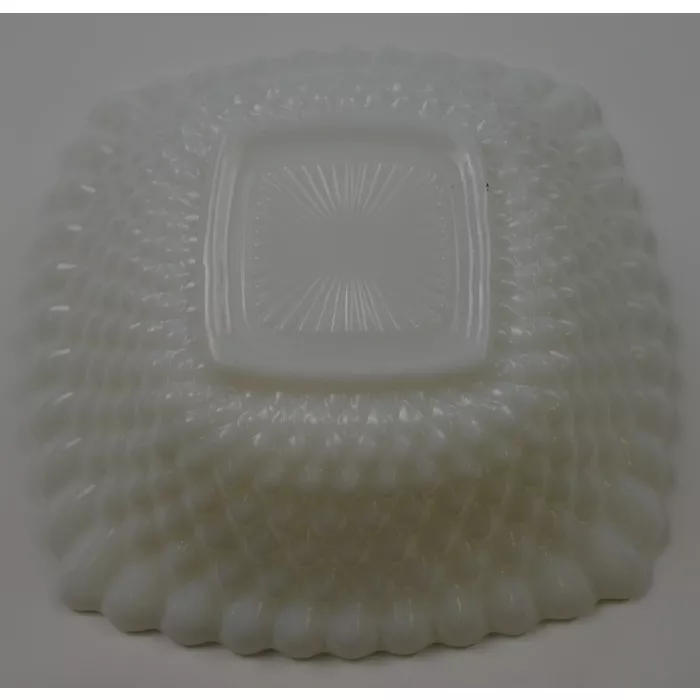 Vintage Diamond Quilted Milk Glass Square Bowl - 6.5" Wide