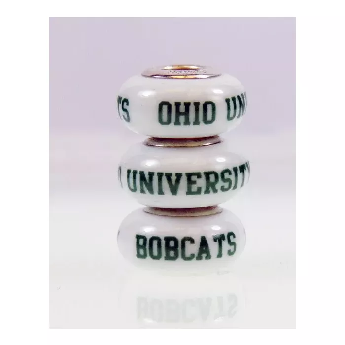 Fenton Milk Glass Collegiate Bead - Ohio University - Sterling Silver Lined