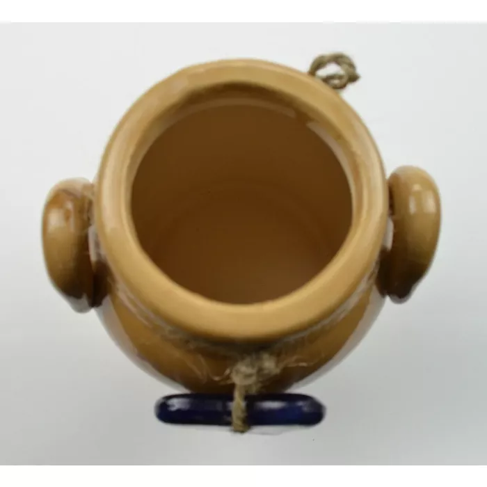 Ceramic Crock With Hanging Blue Heart Ornament - 6.25" Tall