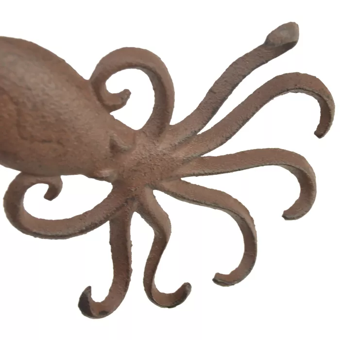 Cast Iron Wall Hook - Octopus With 6 Hooks - Rust Brown - 6.75" Tall