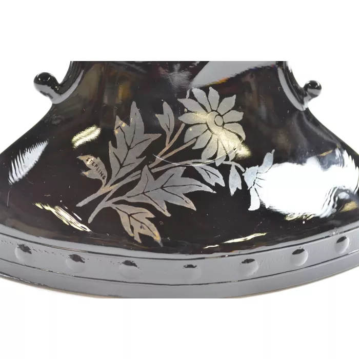 L. E. Smith Glass - Mt. Pleasant Black Pattern - Double Candlestick Holder