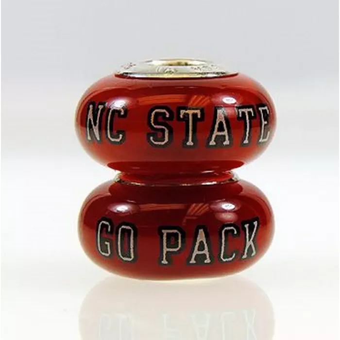 Fenton Red Glass Collegiate Bead - North Carolina State - Sterling Silver Lined