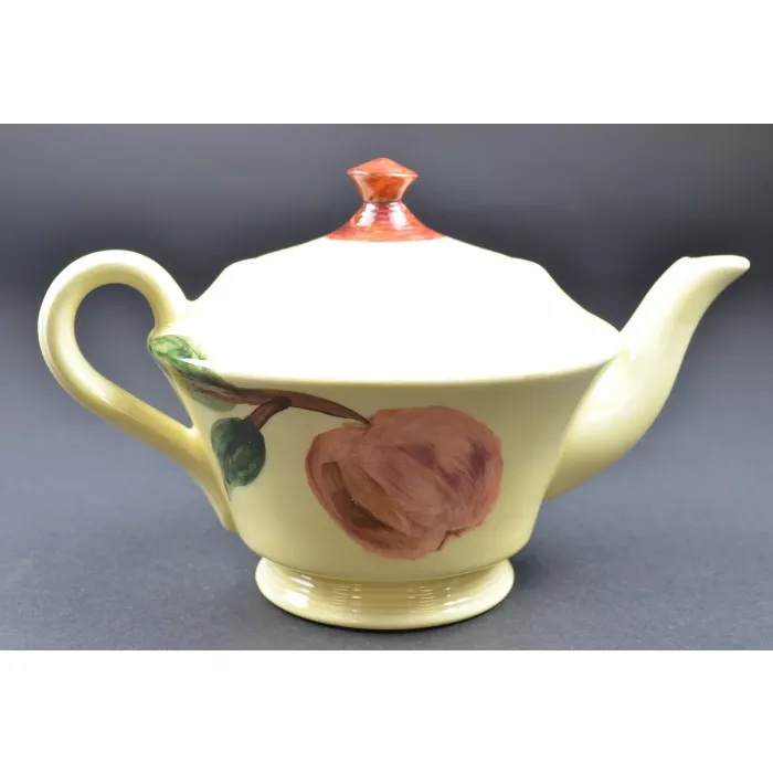 Hand Painted Pottery Fruit Pattern Lidded Teapot - 6" Tall
