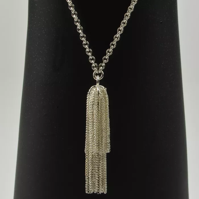 Fenton Art Glass - Sterling Silver Tassel Necklace - 39" Long - Handcrafted