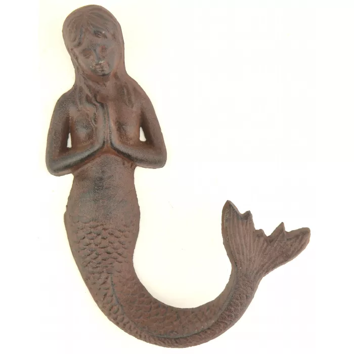 Cast Iron Wall Hook - Rust Mermaid Design - 8.75" Tall