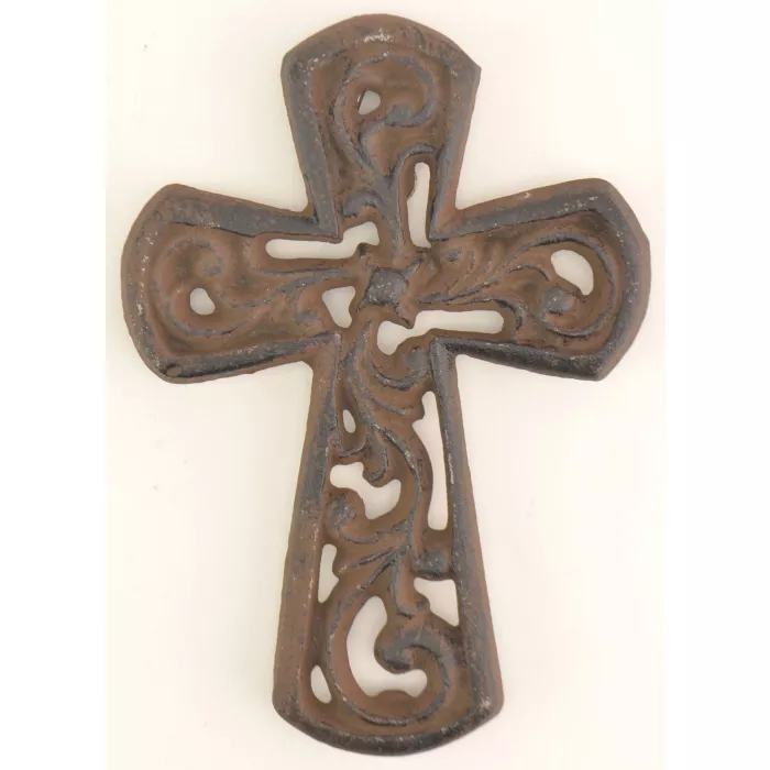 Cast Iron Cross Wall Hanging - Antiqued Rust Color - 5.5" Tall