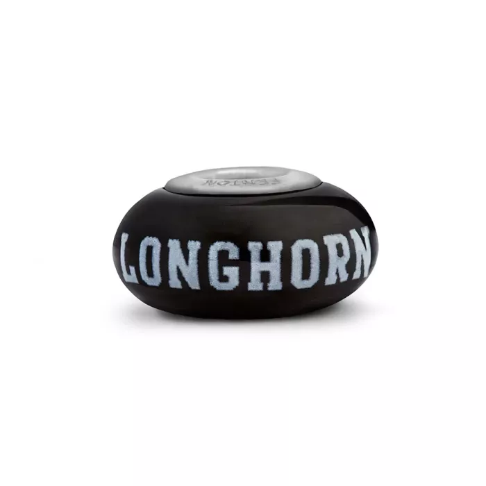 Fenton Black Glass Collegiate Bead - Texas Longhorns - Sterling Silver Lined