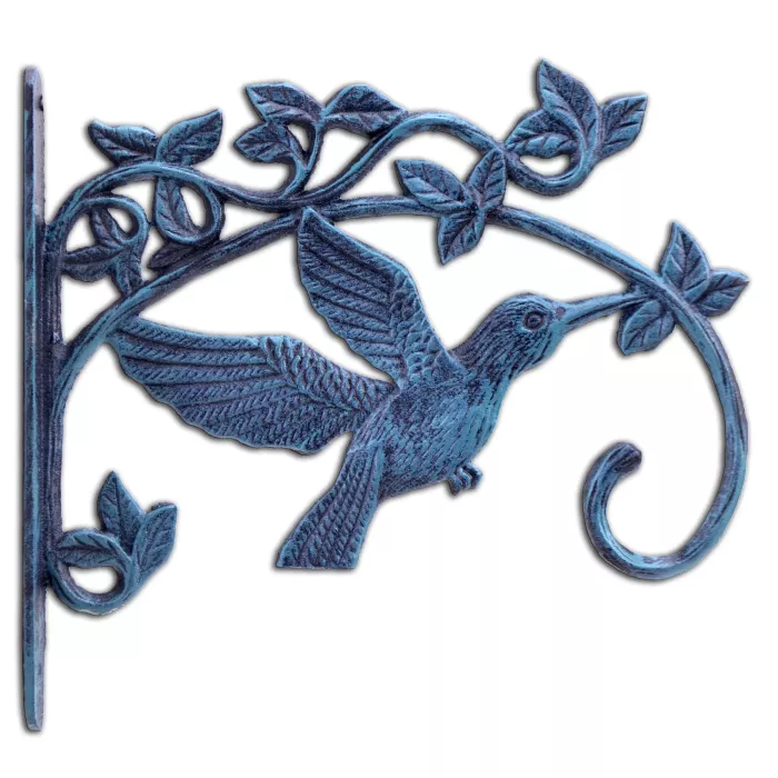 Decorative Hummingbird Plant Hanger Hook - Verdigris Cast Iron - 11.25" Deep