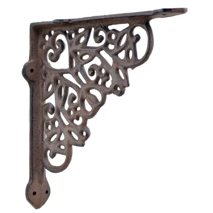 Decorative Shelf Bracket - Ornate Heart - Rust Brown Cast Iron - 8.25"