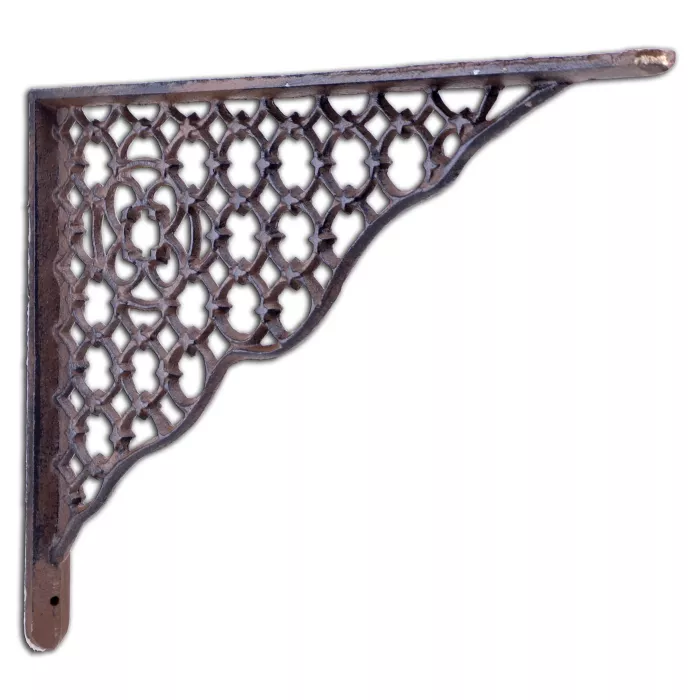 Decorative Shelf Bracket - Ornate Lattice - Rust Brown Cast Iron - 11.625"