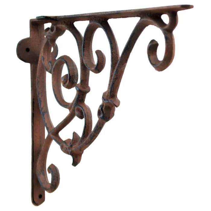 Decorative Wall Shelf Bracket - Ornate Curly Floral Vine - Brown - 10.75" Deep