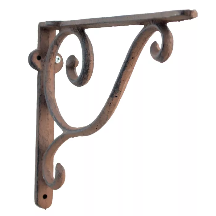 Decorative Wall Shelf Bracket - Simple Vine - Rust Brown Cast Iron - 9" Deep
