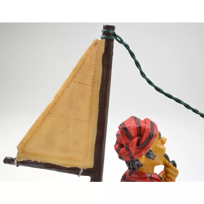 Resin Figurine - Fisherman In Sailboat Wearing Red Shirt - 7.375" Tall