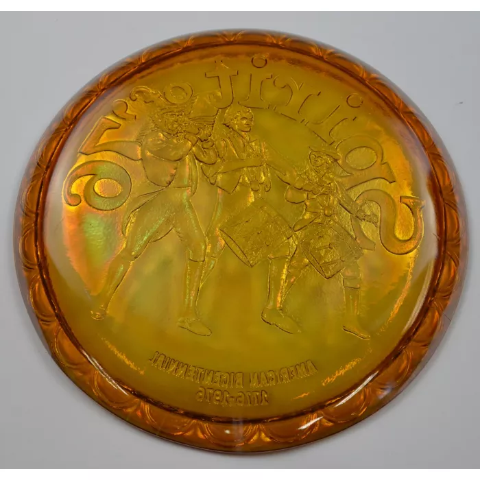 Indiana Glass Plate - American Bicentennial Amber Carnival - Spirit Of '76